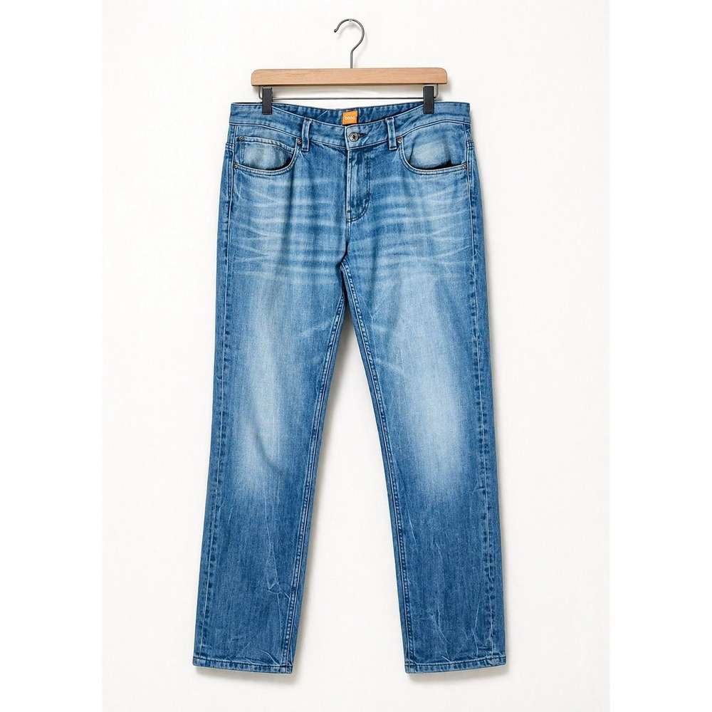 Hugo Boss Orange Mens Jeans 35x32 Blue Straight‎ Slim Medium Wash Denim